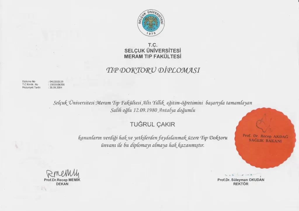 Tuğrul Çakır Tıp Doktoru Diploması