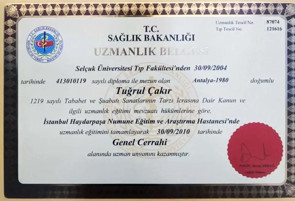 Tuğrul Çakır Uzmanlık Belgesi